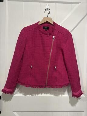 J.Crew Pink Tweed Motorcycle Jacket with Fringe Edge, Size 4